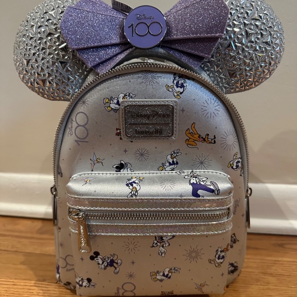 Loungefly Disney 100 Mickey & Friends  platinum Backpack and Ear Headband Bundle